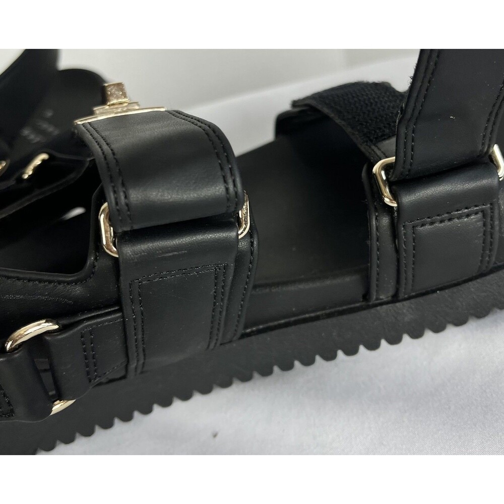 Women Black Platform Sandals Double Strap Gold Buckle Casual Comfort Size 81/2 - Picture 10 of 15